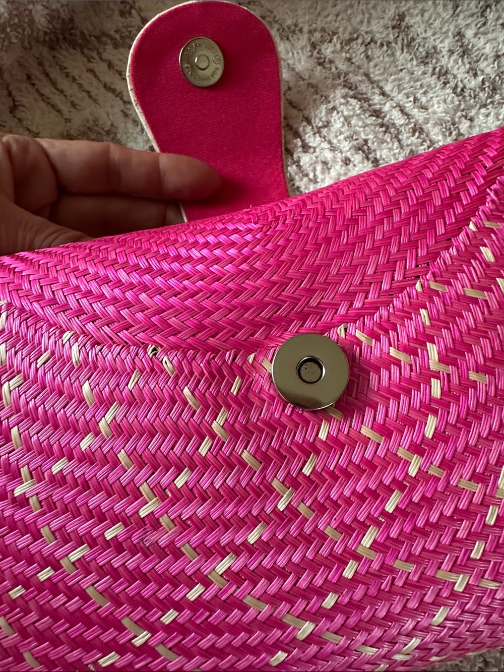 Lea Nealon Pink Woven Straw Clutch Crossbody Bag Resort Vacation - Picture 17 of 17